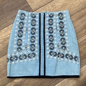 River Island Embroidered Denim Skirt UK6 (US 2)